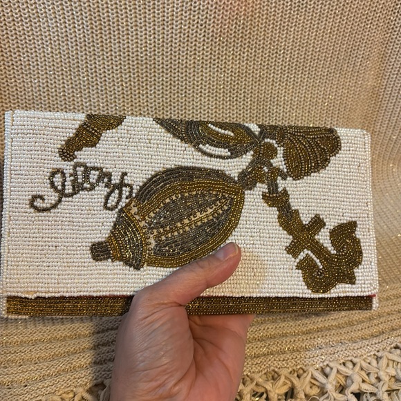NWT Lilly Pulitzer Shell Shocked Beaded Clutch Gold Metallic Fallin In Love